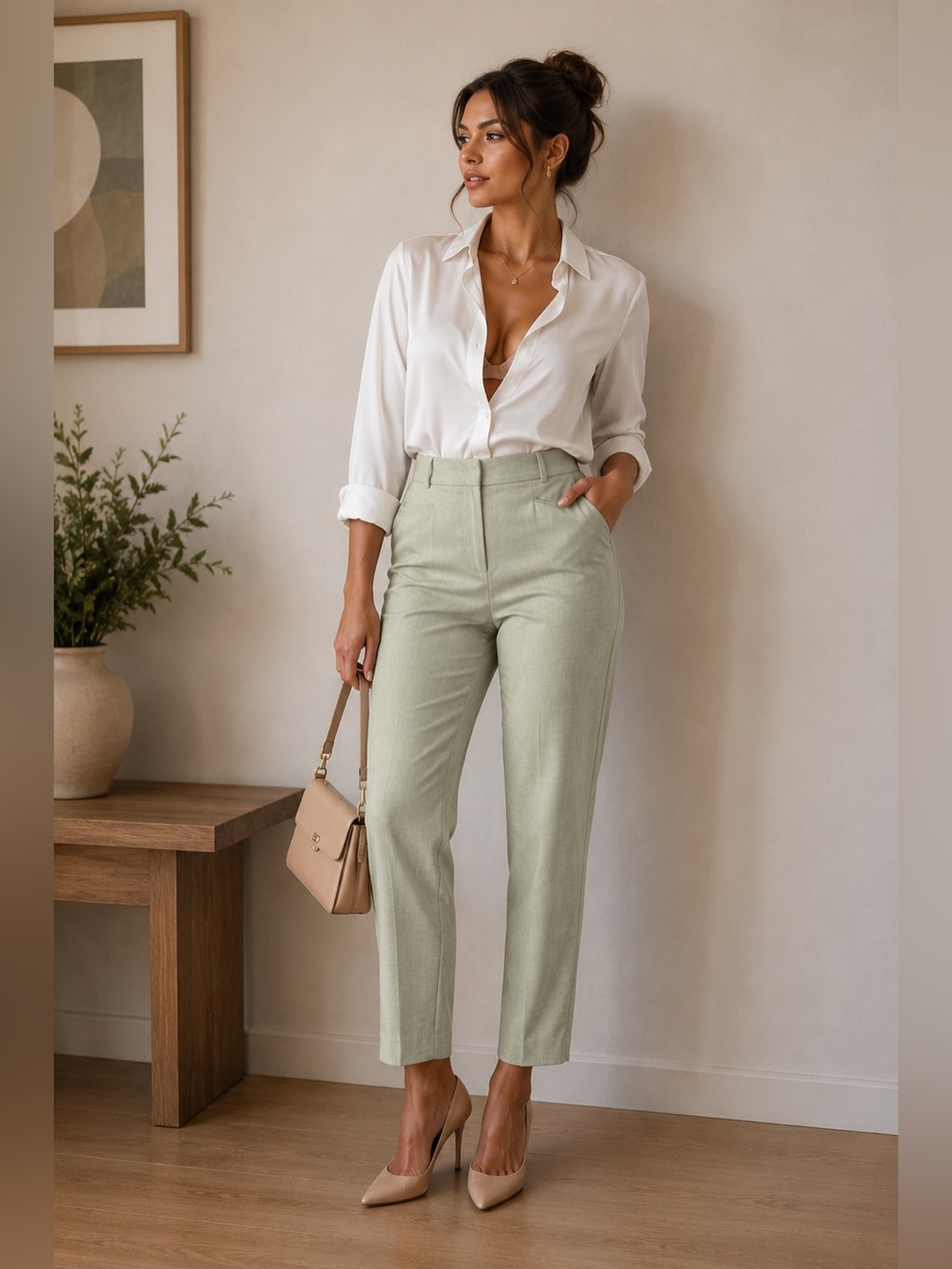 Chico's Light Sage Straight Leg Pants Size 14R
